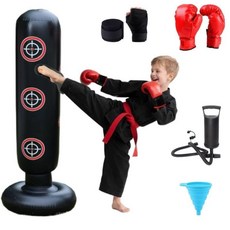 Frstem 아동용 펀칭백 장갑 및 펌프 포함 컴플리트 세트 160cm(63인치) 높이의 물 충전 베이스 안전한 실내 피트니스 및 재미있는 에너지 배출구, Frstem 아동용 펀칭백, 장갑 및 펌프 포함 컴플리