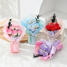 手工皂香皂花永生花，滿天星拇指玫瑰花禮物伴手禮, 粉紅色,17*13CM 不含手提袋