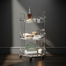 가정용 ONELUX 원형 아크릴 서빙 카트 바퀴 달린 사이드 테이블 주방 다이닝 룸용 롤링 음료 보관 선반2015년2층