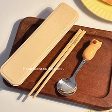 可愛卡皮巴拉三件式餐具組，學生上班族便攜筷子勺子套裝, 1個, 卡皮巴拉2件套