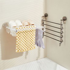 K-STORE 접이식 무타공건조대 세탁 튼튼한 벽걸이 수건걸이 미니 빨래 수건 흡착식 원룸 소형 건조대, 화이트
