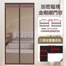 金剛網魔術貼防蚊門簾紗門夏季紗窗防蠅家用隔斷自吸磁鐵對吸蚊賬, 【30對加密磁塊】金剛網條紋咖色+整卷魔術貼