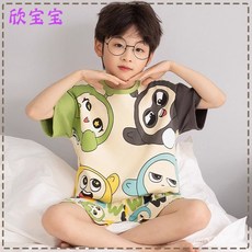 【臺灣-出貨】卡通夏季男童睡衣仔派對寬鬆兒童男孩短袖套裝中大童空調家居服 蛋仔短袖 蛋仔T恤 蛋仔上衣 蛋仔衣服 7LD