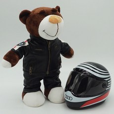 非凡優選 機車機車頭盔熊公仔機修賽車拉力熊尾箱吊飾玩偶agv頭盔小熊, 黑皮熊+黑奧盔, 1個