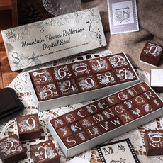 보스케 빈티지 플라워 레터 우드 스탬프, 1박스, 숫자