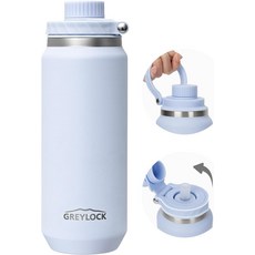 빨대 뚜껑이 있는 GREYLOCK 24온스 단열 물병 누수 방지 재사용 가능한 스테인리스 스틸 진공 플라스크 24시간 냉온 휴대용 손잡이 및 실리콘 스파우트 헬스장 하이킹 여행, 24 Ounces, Glacier