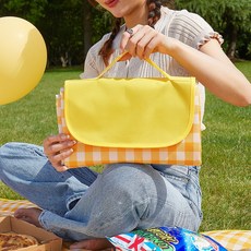 DFMEI 野餐墊戶外露營地墊便攜沙灘墊子防水防潮加厚野炊野外春遊野餐布, 加厚黃色格子