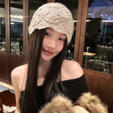 2025秋冬新款 秋冬季溫柔雙層保暖法式鏤空花朵毛綫帽女立體手鈎針織帽子包頭帽 P