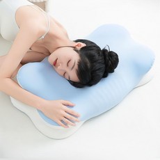 메모리폼 경추 베개 거북목 일자목 목디스크 배게 푹신한 낮은 숙면 추천, 블루 화이트