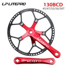 Litepro 스퀘어 커넥팅 로드 크랭크셋 130 BCD 체인링 45T 47T 53T 56T 58T 자전거 크랭크 및 체인휠 그래블 로드 바이크용, Gold Chainwheel