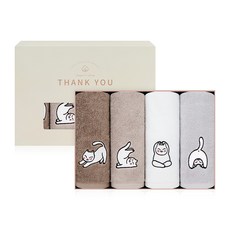 요가냥 고양이 호텔수건 150g 4매 선물세트 (팬시박스), 아이보리1P+그레이1P+라이트브라운1P+다크브라운1P, 1세트