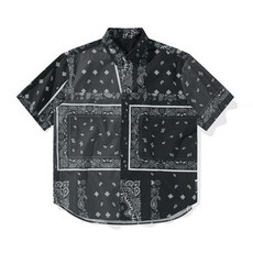 페이즐리 셔츠 블랙 남성 여름 반팔 조폭 남방 빈티지 캐주얼 남자 하와이안 비치 티셔츠