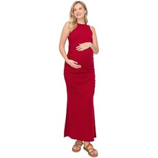 [ 1111993 ] 마이 범프 여성용 탱크 골지 캐주얼 편안한 임산부 롱 드레스 사이드 슬릿 포함 (미국산) 버건디