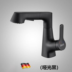 菲勒衛浴 面盆冷熱水龍頭 可升降伸縮抽拉 洗臉盆衛生間水龍頭 靜音尼龍管, 1個, 黑色（升降抽拉龍頭+進水管）