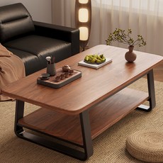 雙層咖啡桌 胡桃色+黑架 140x60cm 環保加厚板, 胡桃色-黑架140*60cm, 1件