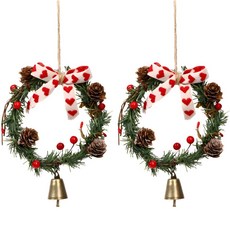 CULT 크리스마스 소형 리스 트리 오너먼트, 크리스마스 미니 종 리스, 단일혼합, 2개