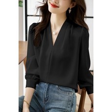ANYOU 여성 봄 브이넥 긴팔 블라우스 통근 블라우스 티 dh95