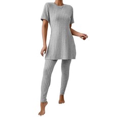 PINSV 여성용 투피스 의상 캐주얼 세트 반소매 상의와 바지 라운지 세트 트랙수트 블루. M