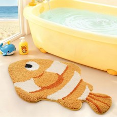 LUMI 귀여운 동물 욕실 러그 미끄럼 방지 뒷면 세탁 가능한 욕실 매트 욕실용 플러시 흡수성 욕실 러그 샤워 싱크 욕조 방 장식에 이상적인 바닥 매트 45.7 x 73, 흰동가리 라지