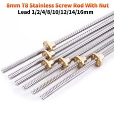 스테인리스 스틸 CNC 3D 프린터 T8 리드 나사 황동 너트 포함 8mm 리드 2mm 4mm 8mm 10mm 12mm 14mm 길이 100mm 1000mm, 365mm, [00] Lead 1mm with nut, 1개
