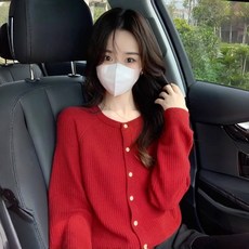 투니스 여성 캐주얼 루즈핏 단색 싱글 브레스트 니트 가디건