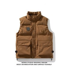 日系立體大口袋棉衣馬甲男秋冬加厚立領棉服坎肩保暖寬鬆工裝外套