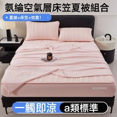 A類夏季氨綸涼感絲夾棉牀笠冰絲牀罩加高牀墊保護罩空調被四件套4, 知夏-粉