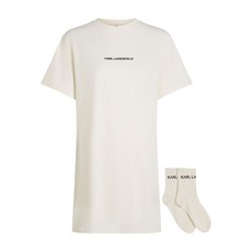 칼 라거펠트 로고 디테일 코튼 나이트 드레스 앤 양말