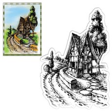 집 풍경 카드 제작용 투명 스탬프 장식 시골 별장 배경 투명 실리콘 스탬프 DIY 스크랩북 용품 엠보싱 종이 카드 앨범 장식 공예