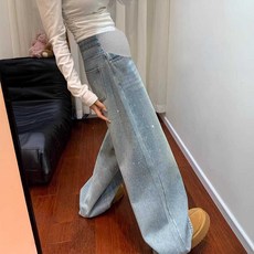 예쁜 봄 가을 임부복 임산부 옷 스팽글 와이드 데님 팬츠 반짝이 펄 큐빅 청바지