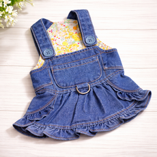 한세팩토리 데님 플라워 프릴 원피스, 1개, 데님맬빵