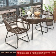 야외 라탄 테이블 인테리어 등나무 의자 카페, 원형 테이블+2 커피 없음