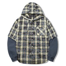 트릴리온 TRILLION 페인티드 체크 레이어드 스웨트 후드 셔츠 [네이비] TRSSH26NV 119063