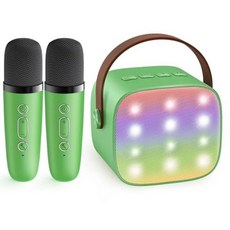 YLL 어린이용 노래방 기계 무선 마이크 2개가 장착된 휴대용 스피커 TOP 어린이 선물 연령 4-12세 크리스마스 생일 장난감 파티 용품, 그린 2 마이크