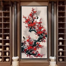 실십자수 붉은 매화꽃 꽃 도안 세트 패키지 11CT, 50x100cm11ct32종류실, 1개