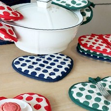 주방용 도트 무늬 냄비 받침대 겸용 오븐 장갑 내열 주방 용품 식탁 보호 매트, 1개, 네이비