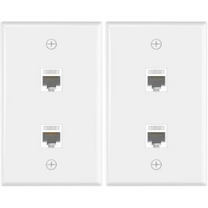 VCE 이더넷 벽면판 (UL 인증) 1포트 Cat6 암수 벽면잭 키스톤 벽면판과 RJ45 키스톤 인라인 커플러 흰색 (2개 세트), 2-Port