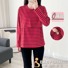 BABYSHARE 棉質條紋哺乳衣 長袖 孕婦裝