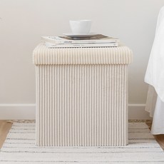 로나수 접이식 수납 스툴 사각 낮은 보조 의자 코듀로이 패브릭, 1개, 코듀로이-크림