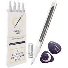 은색 페인트 펜 4개 미세 팁 | 세트 메탈릭 검은색 종이 도자기 암벽화 유리 나무 캔버스 금속용 추가 0.7mm, White