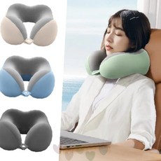 기내용 목쿠션 메모리폼 소재 휴대용 파우치 포함 차량 사무실 휴식 편안한 지지력, 블루+케이스