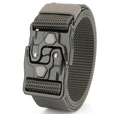 鋁閤金戰術腰帶休閒彈力帆布尼龍自動扣編織皮帶男士軍訓工裝, 灰色-尼龍 (無彈力), 1個