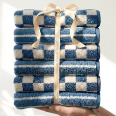 바무타올 국내산 뱀부 호텔 수건 180g, 6개, 블루 체크+블루 스트라이프