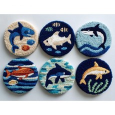 6PCS 펀치 니들 코스터 키트 바다 상어 낚시 초보자에게 쉬운 후프 원사 및 패턴이 포함된 스트레스 해소 공예 세트 성인용 DIY 자수 머그 러그 홈 데코1, 6PCS 펀치 니들 코스터 키트 바다 상어 낚시 초보자