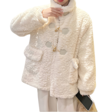 Makone 여성 겨울 루즈핏 뽀글이 자켓 도톰 쇠뿔 버클 털 하프 코트