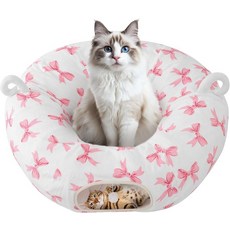 실내 고양이를 위한 고양이 침대가 있는 터널 크리스마스 트리 아래에 세탁 가능한 쿠션이 귀여운 도넛 강아지 토끼를 피카부 동굴 장난감 핑크 패턴, Pink, Donut