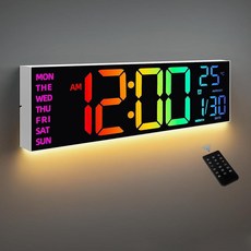 HAITANG 8가지 색상 디지털 벽시계 41.1cm(16.25인치) 대형 시계 온도 날짜 자동 DST 야간 조명 밝기 조광기 거실 사무실 교실 체육관용 24/12, 화이트