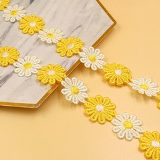 3M 아름다운 흰색 수 놓은 데이지 레이스 패브릭 3d 꽃 레이스 리본 드레스 칼라 모자 모자를 쓰고 있죠 바느질 트리밍 장식 2.5CM, 노란색 흰색, 1개