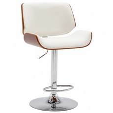 E-home Niam尼安可調式曲木吧檯椅 PU皮椅面 電鍍圓盤腳, 白色, 1個