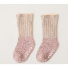 CCBABY秋冬珊瑚絨加厚嬰兒襪子防滑點膠寶寶地板襪韓系拼色中筒襪